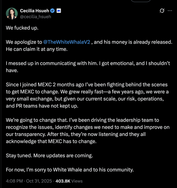 MEXC unfreezes $3.1M: Public backlash forces exchange to back down