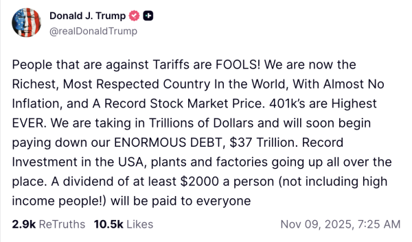 Trump announces $2,000 tariff 'dividend,' here is how it will affect crypto